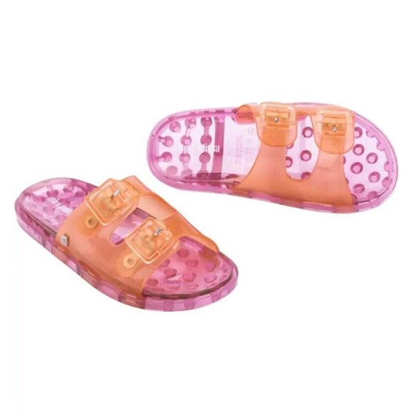 Mini Melissa Wide II Slide Sandals Big Kid 2 Pink Orange New without Box - Picture 2 of 5